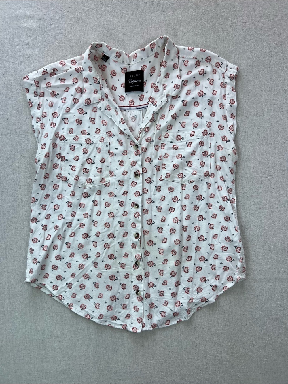 Women's White Sleeveless Comfy Soft Casual Versatile Coral Floral Print Top - L